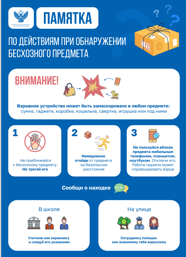 Памятка о действиях при обнаружении бесхозных предметов и организации работы с обучающимися.